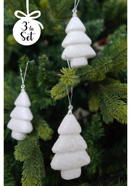 Beyaz Simli Ağaç Şeklinde Yılbaşı Ağaç Süsü 3lü Paket