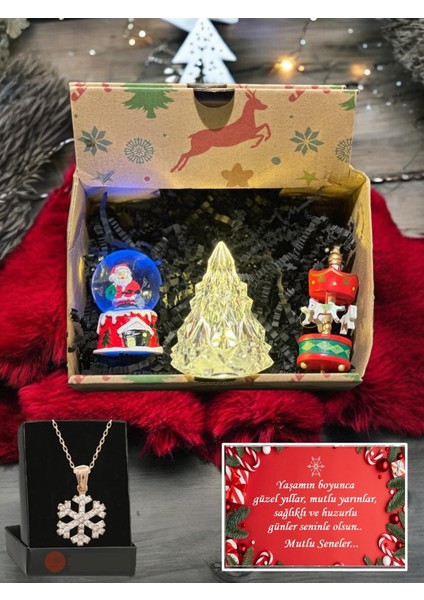 Çam Ağacı Mum,,noel Baba Kar Küresi, Atlı Karınca ve Kartanesi Kolye, Yılbaşı Seti 5