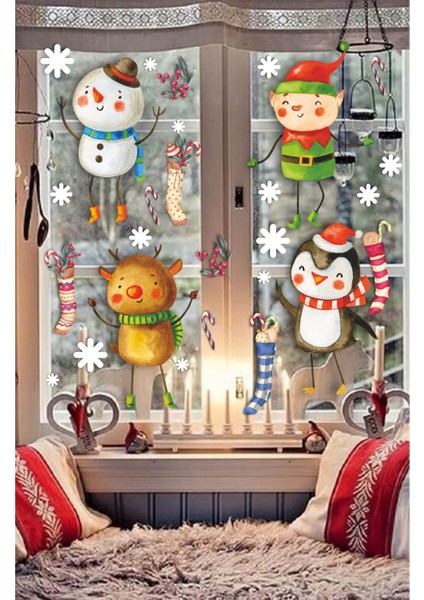 Yılbaşı Penguen Kardan Adam ve Arkadaşları Kar Tanesi Yeniyıl Sticker Christmas