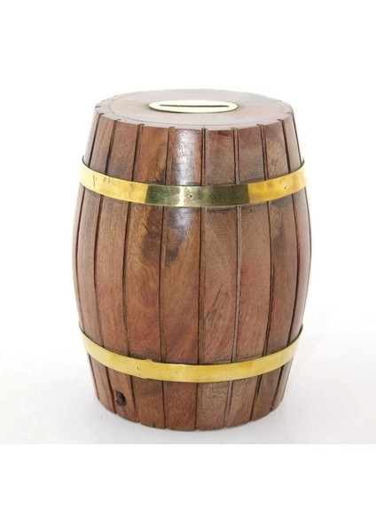 Pirinç Ahşap Fıçı Kumbara 12.5 cm WB535