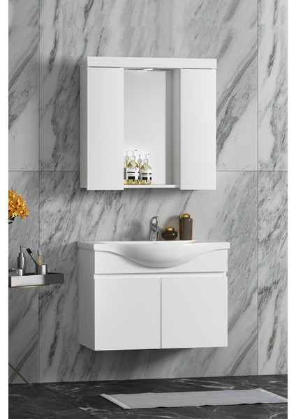 Yıldız 75 cm Beyaz Mdf Seramik Lavabolu Asma Banyo Dolabı Takımı fiyatları