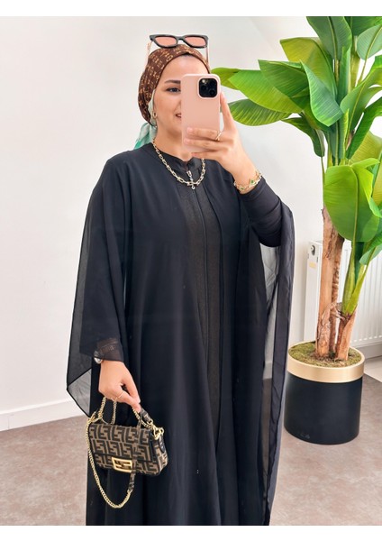 Abaya Fermuarlı Ferace Şifon - Tül