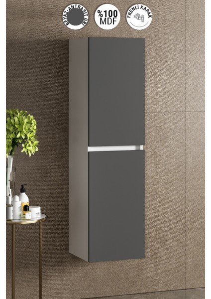 Yıldız 35*130 cm Beyaz-Antrasit Gri Mat Mdf Asma Banyo Boy Dolabı