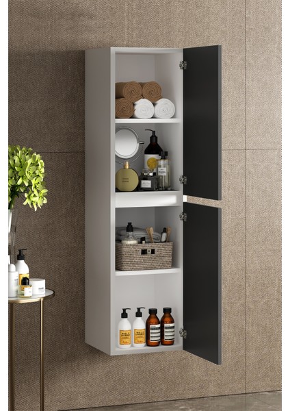 Yıldız 35*130 cm Beyaz-Antrasit Gri Mat Mdf Asma Banyo Boy Dolabı modelleri