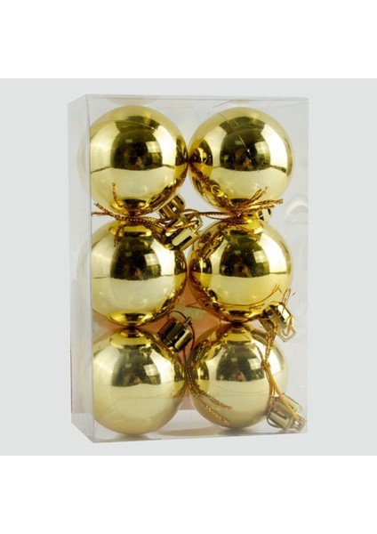 Yıl Başı Ağacı Süsü Renkli 4 cm Cici Top 6'lı Gold