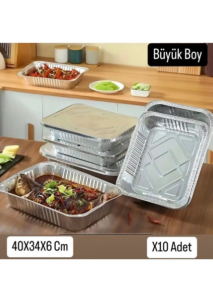 Alüminyum Folyo Büyük Boy Tepsi Folyo Tepsi (40X34X6 cm )10 Adet