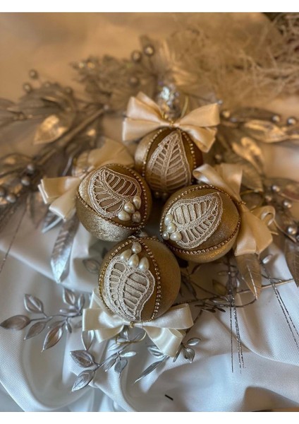 Krem Fiyonklu Kadife Yılbaşı Çam Ağacı Topu fiyatları