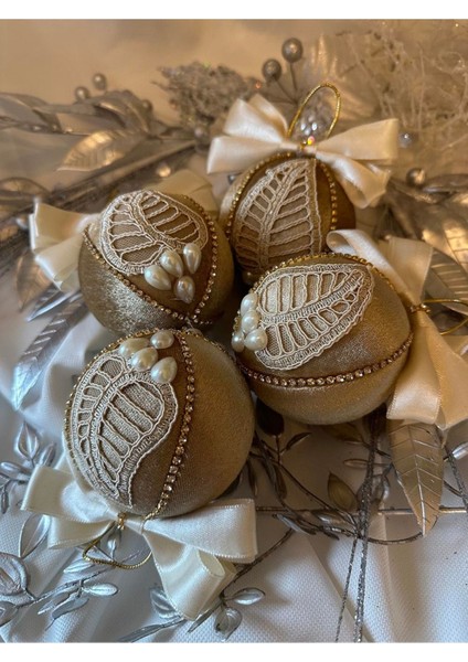 Krem Fiyonklu Kadife Yılbaşı Çam Ağacı Topu fırsatları