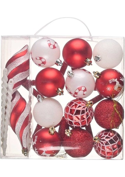 New Year Yeni Yıl Fun Red Yıldız Başlıklı 19 Parça Ağaç Süsü Seti