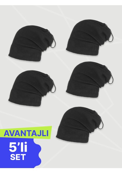 Siyah Polar Bere ve Boyunluk - 5'li Paket | Soğuk Havalara Özel Termal Koruma