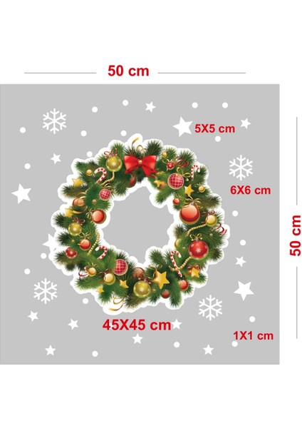 Yılbaşı Kapı ve Cam Dekoru, Renkli kar tanesi stickerları, 45x45cm, TR Menşei