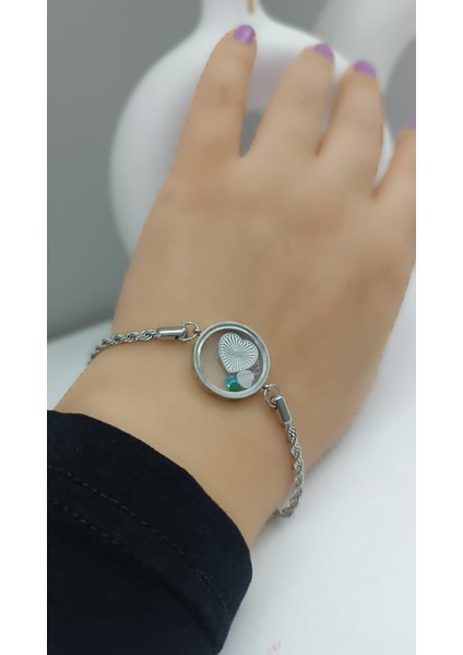 Kararma Yapmaz Silver Burgu Zincirli Kalp Figürlü Bileklik