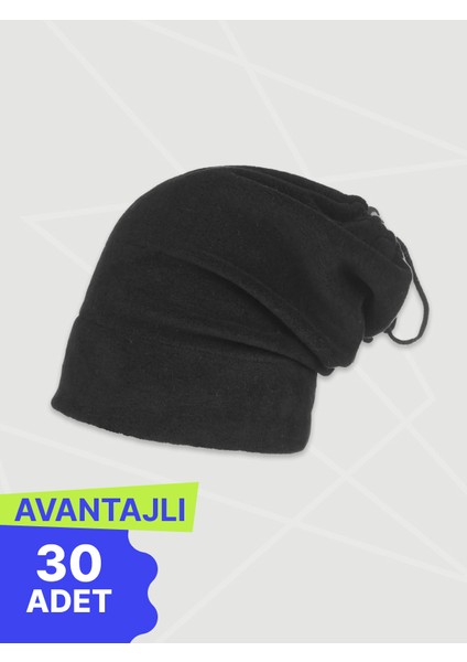 Siyah Polar Bere ve Boyunluk - 30'lu Paket | Soğuk Havalara Özel Termal Koruma