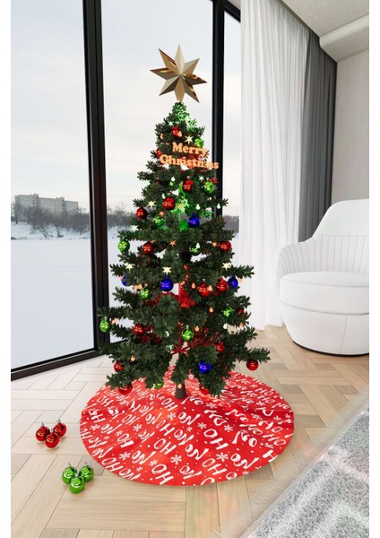 Kırmızı Beyaz Yılbaşı Temalı Dijital Baskılı Çam Ağacı Örtüsü
