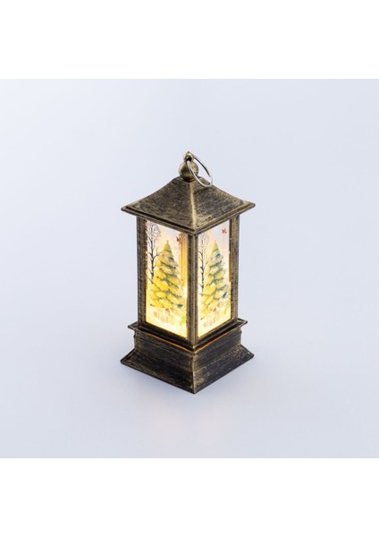 Yılbaşı Süsü Fener, LED Gece Lambası, 12,5 cm Siyah Çam Ağacı