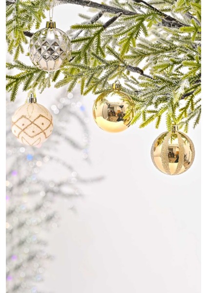 New Year Yeni Yıl Goldy Yıldız Başlıklı 21 Parça Ağaç Süsleme Seti