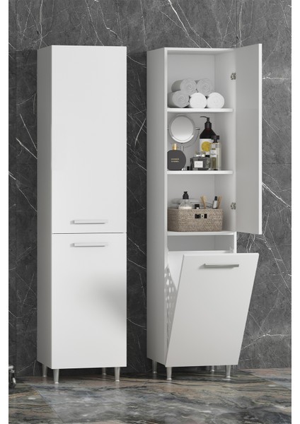 35*167 cm Beyaz Mdf Ayaklı Sepetli Banyo Boy Dolabı fiyatları