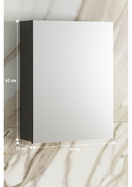Yıldız 45 cm Antrasit Gri Mat Mdf Aynalı Asma Banyo Üst Dolabı fırsatları