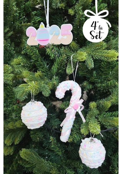 Renkli Yılbaşı Ağacı Süsleri Seti, Makaron Top ve Baston, 4'lü Paket, Şık ve Eğlenceli fiyatları