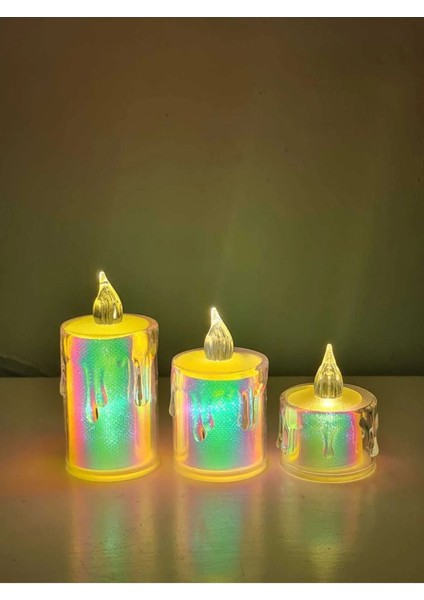 3'lü Ledli Mum Seti Pilli Kutulu