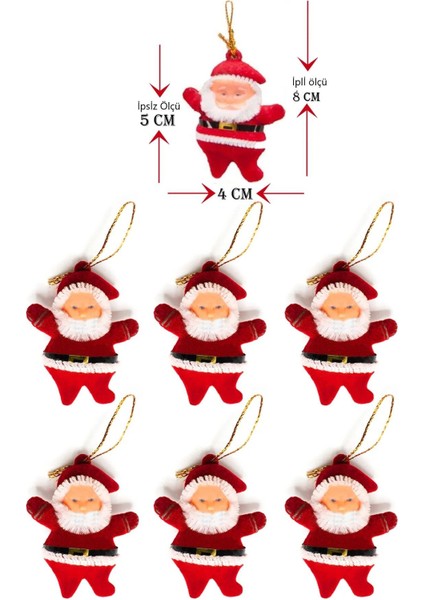 Noel Baba 6 Adet Yılbaşı Çam Ağacı Süsü Asma Süs Kırmızı Renk Yeni Yıl Süsü