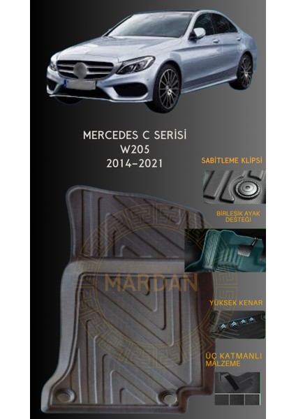 Mercedes C Serisi W205 2014-2021 Için 4,5d Carbon Lüx Havuzlu Paspas - Tpe Malzeme