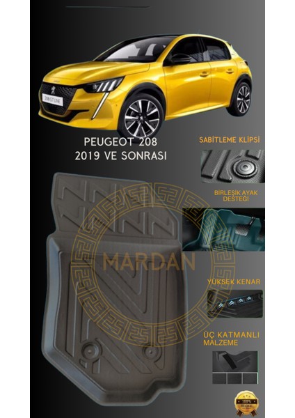 Peugeot 208 2019 Sonrasi Için 4,5d Carbon Lüx Havuzlu Paspas - Tpe Malzeme