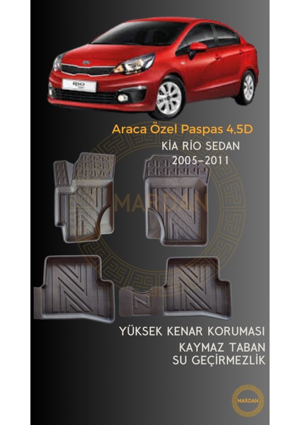 Kia Rio Sedan 2005-2011 Için 4,5d Carbon Lüx Havuzlu Paspas - Tpe Malzeme