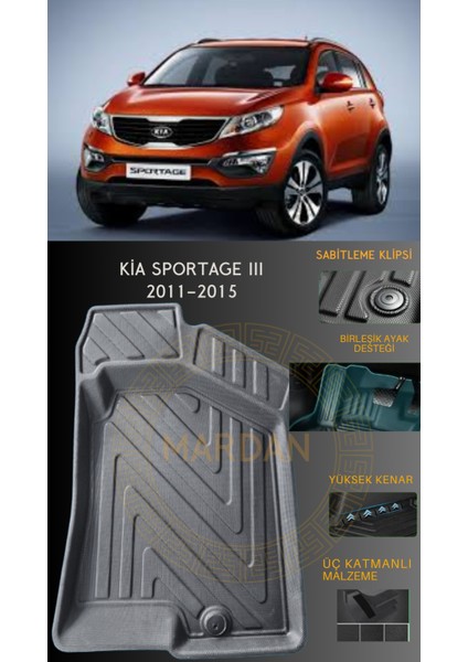 Kia Sportage Lll 2011-2015 Için 4,5d Carbon Lüx Havuzlu Paspas - Tpe Malzeme