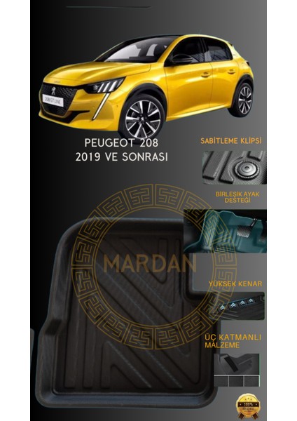 Peugeot 208 2019 Sonrasi Için 4,5d Carbon Lüx Havuzlu Paspas - Tpe Malzeme