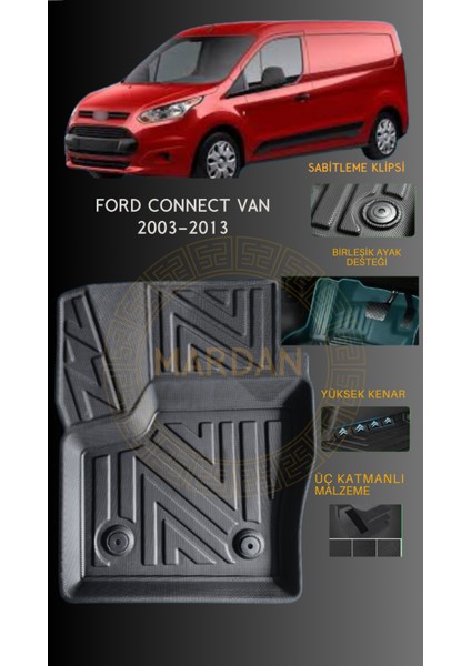 Ford Connect 2003-2013 Van Için 4,5d Carbon Lüx Havuzlu Paspas - Tpe Malzeme