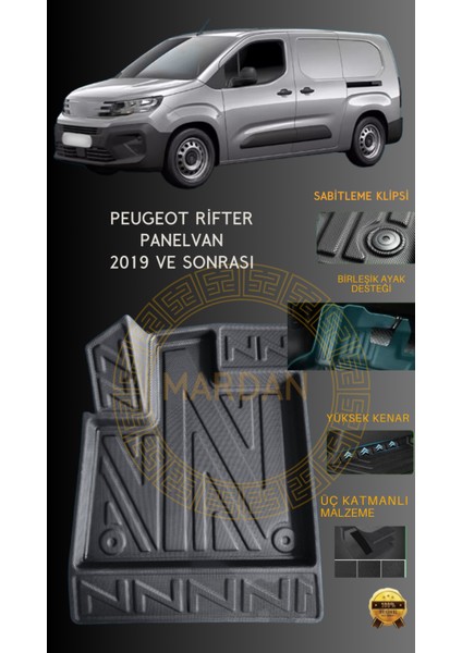 Peugeot Rifter Panelvan 2019 ve Sonrası Için 4,5d Carbon Lüx Havuzlu Paspas - Tpe Malzeme