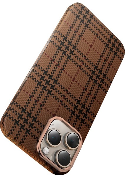 iPhone 16 Pro Max Kılıf Magsafe Karbon Premium Thin Kapak Çöl Renkli Aramid Kevlar Scots 3D Işlemeli