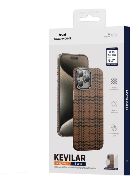 iPhone 15 Pro Max Kılıf Magsafe Karbon Premium Thin Kapak Çöl Renkli Aramid Kevlar Scots 3D Işlemeli