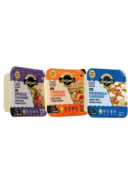 Vegan Lezzet 3'lüsü Dilimlenmiş ( Mozerella Cheddar Tütsü Dilim 250 gr)
