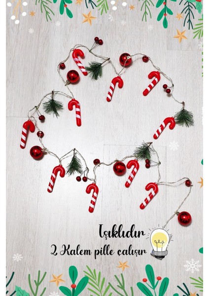 Yılbaşı Işıkları Baston Şekerli Zilli Kırmızı Toplu Yılbaşı Işığı Ağaç Süsü Yılbaşı Mekan Süsü 200C