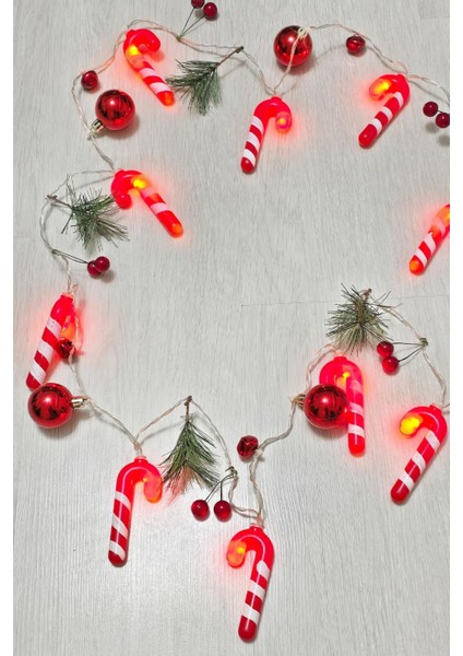 Yılbaşı Işıkları Baston Şekerli Zilli Kırmızı Toplu Yılbaşı Işığı Ağaç Süsü Yılbaşı Mekan Süsü 200C fiyatları