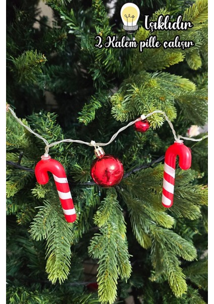 Yılbaşı Işıkları Baston Şekerli Zilli Kırmızı Toplu Yılbaşı Işığı Ağaç Süsü Yılbaşı Mekan Süsü 200C modelleri