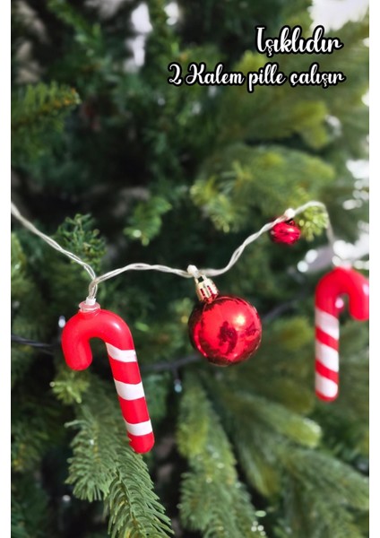 Yılbaşı Işıkları Baston Şekerli Zilli Kırmızı Toplu Yılbaşı Işığı Ağaç Süsü Yılbaşı Mekan Süsü 200C fırsatları