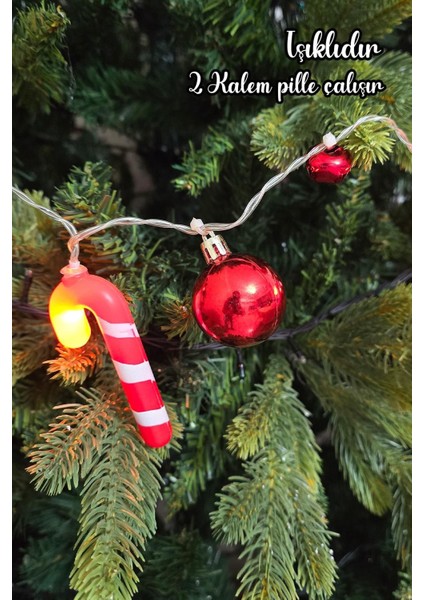 Yılbaşı Işıkları Baston Şekerli Zilli Kırmızı Toplu Yılbaşı Işığı Ağaç Süsü Yılbaşı Mekan Süsü 200C indirimleri