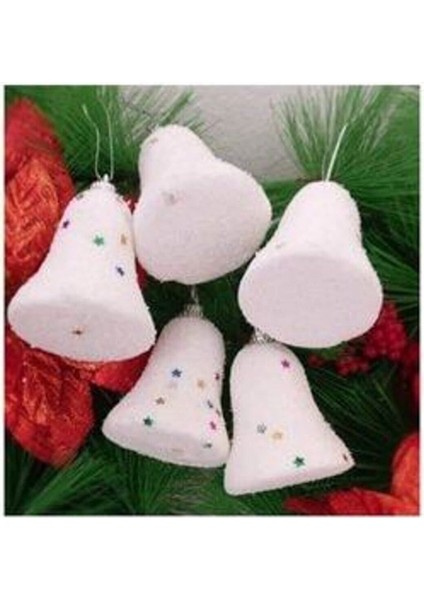 Yılbaşı Ağacı Süsü 6'lı Köpük Çan Süs 5 cm Noel Süsü Beyaz Çam Ağacı Süsü
