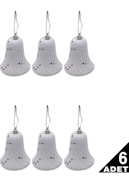 Yılbaşı Ağacı Süsü 6'lı Köpük Çan Süs 5 cm Noel Süsü Beyaz Çam Ağacı Süsü