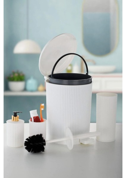Plastik 4'lü Pedallı Banyo Seti Beyaz fiyatları