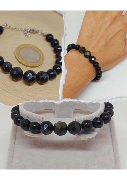 Parlayan Yıldızlar Serisi Golden Obsidyen Taşı Tasarım Bileklik