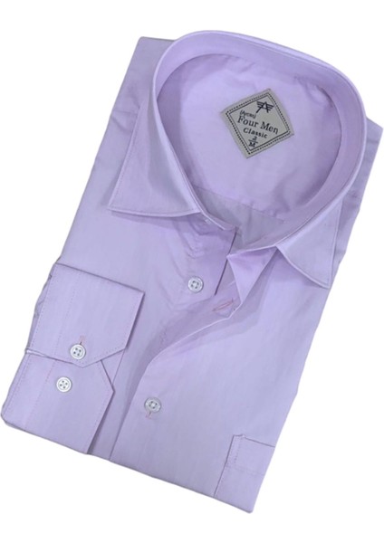 Klasik Rahat Kesim Düz Uzun Kollu Erkek Gömlek
