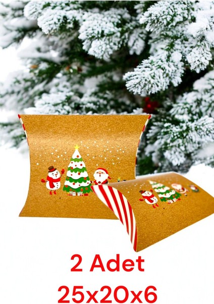 2 Adet Yastık Modeli Özel Tasarım Kraft Noel Baba Yılbaşı Hediye Paketi Yeni Yıl Hediye Paketi
