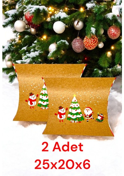 2 Adet Yastık Modeli Özel Tasarım Kraft Noel Baba Yılbaşı Hediye Paketi Yeni Yıl Hediye Paketi fiyatları