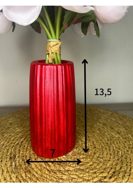 Kırmızı Vazo, Dekoratif Vazo, Kuru Çiçek Vazo, Bohem Büyük Boy Çizgili Vazo modelleri
