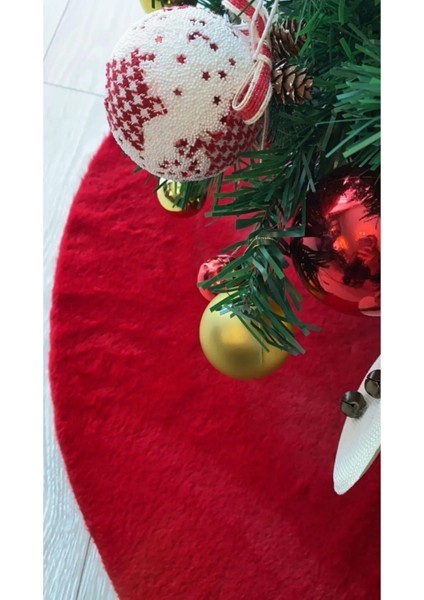 Peluş Yılbaşı Ağacı Örtüsü Yılbaşı Çam Ağacı Örtüsü Kırmızı 150 cm Çaplı