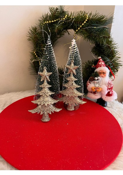 2 Li Simli Gold Ağaç Model Süs Noel Yılbaşı Yeniyıl 15 cm Newyear Christmas